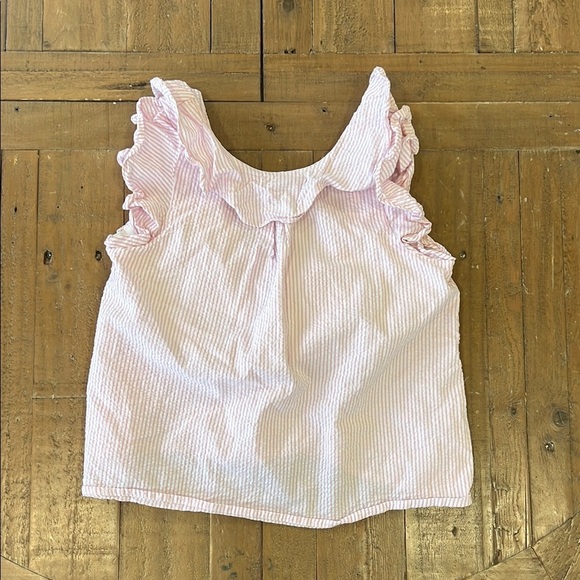 Crewcuts pink seersucker striped ruffled open back sleeveless tank top - Picture 1 of 5